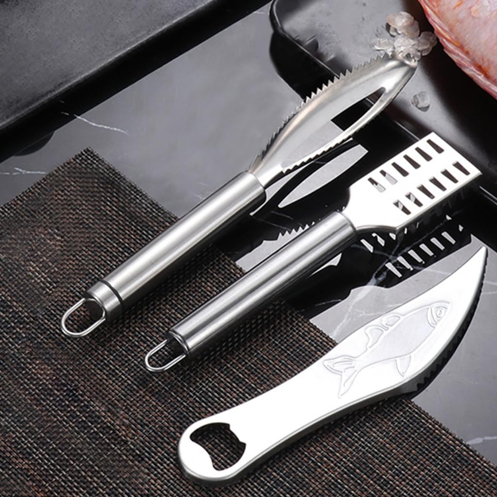 HASTHIP Fish Scaler Set for Easy Fish Cleaning featuring 3 PCS Ergonomic Handle Tools | 304 Stainless Steel