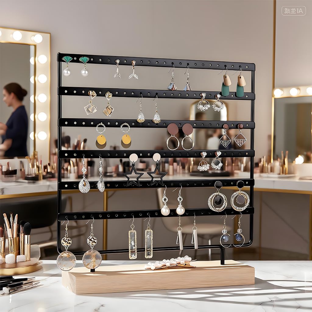 HASTHIP Earrings Organizer for Display with 4 Tier 88 Slot Metal Stand and Wooden Base | for Women