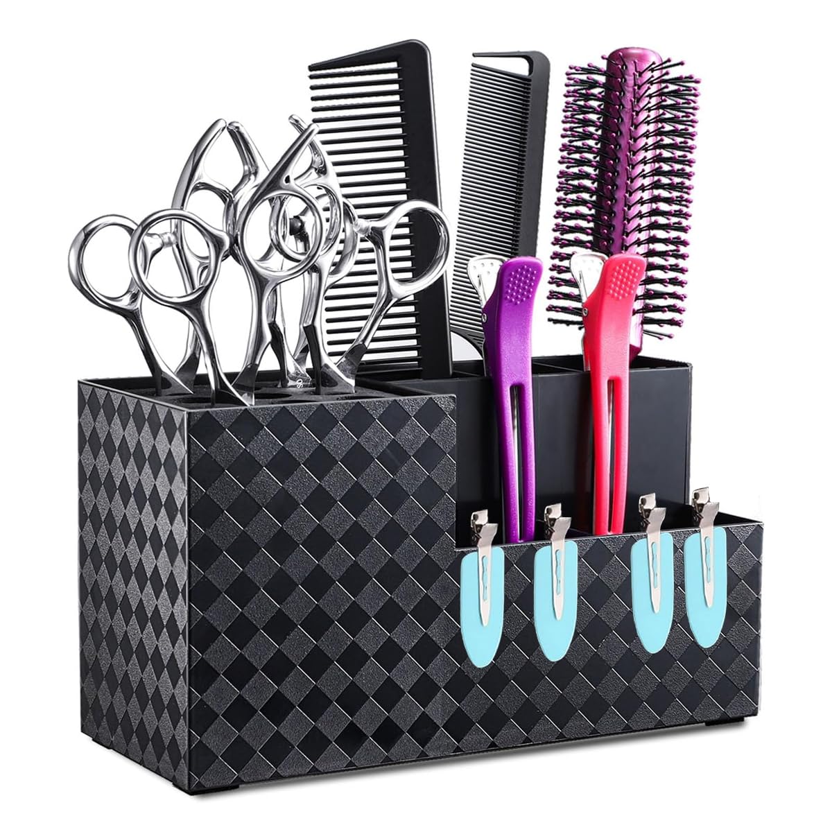 MAYCREATE® Scissor Holder Barber Shear Holder Box, Hair Salon Barber Supplies Acessories Tool Station Desk Organizer Case, Combs Clips Stand Holder Storage for Hairstyling Combs Clips Brushes, B