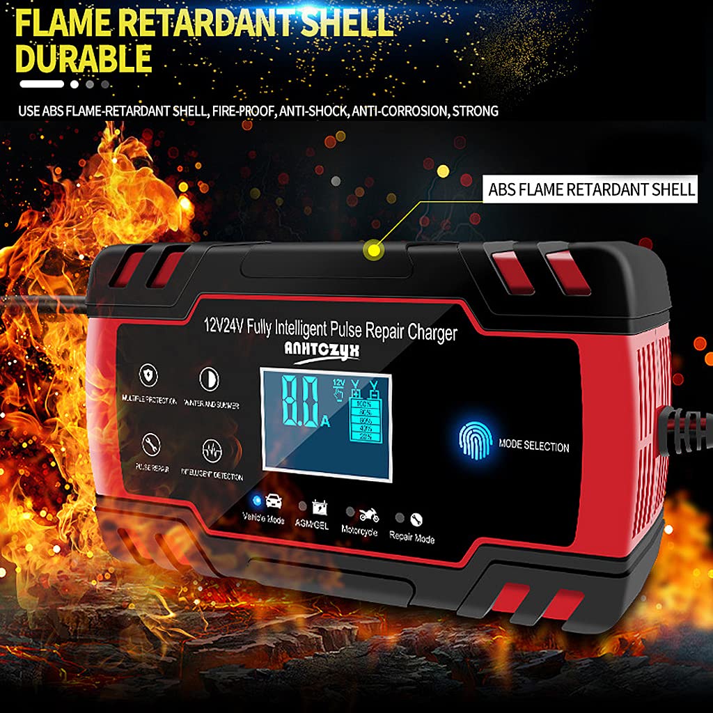 STHIRA Car Battery Charger for 12V and 24V Lead Acid Batteries with 8A Output | Intelligent Digital Display and Multi Protection