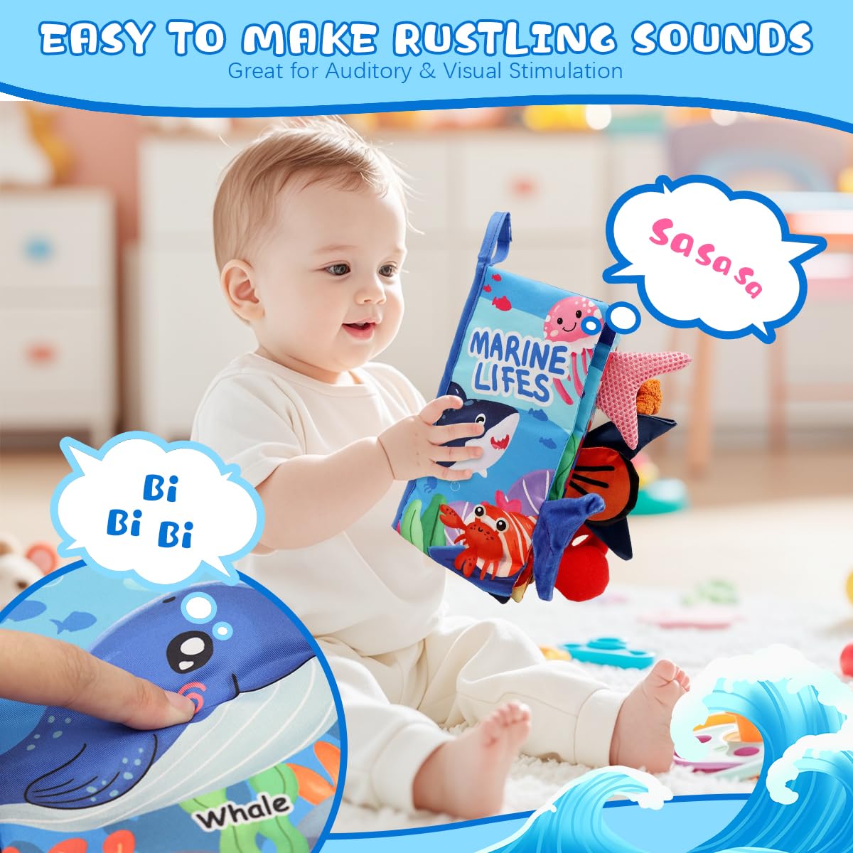 SNOWIE SOFT Baby Cloth Books for Early Learning with Crinkle Sound | BPA-Free Fabric for 0–12 Months