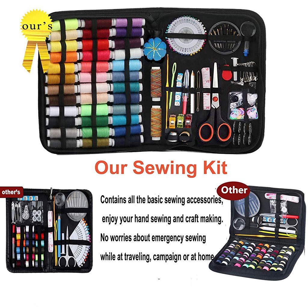 HASTHIP Sewing Kit for Travel and Emergency Repairs with 183 pcs Accessories | Portable PU Leather Case