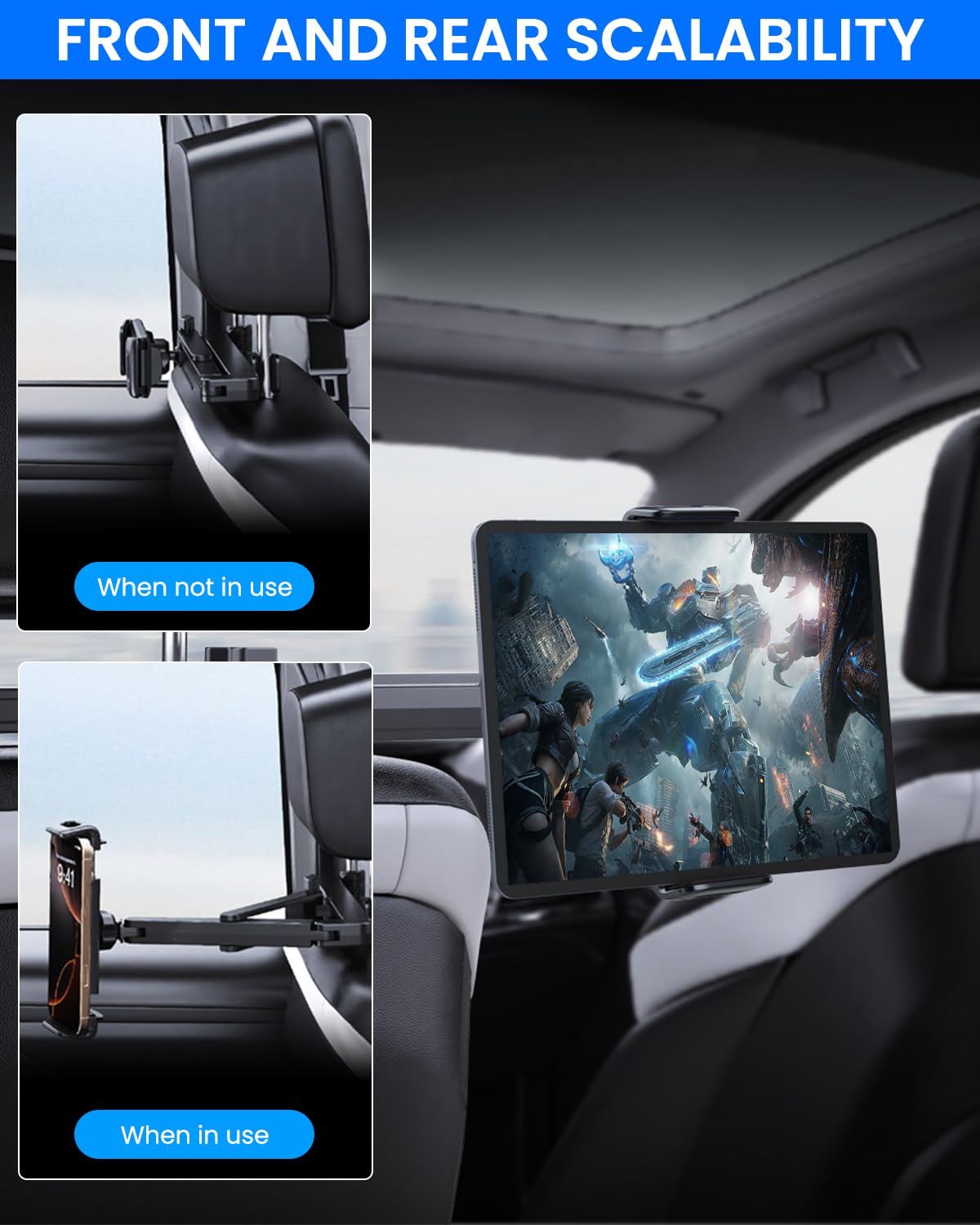 STHIRA 360 Rotatable Phone Tab Holder for Car Back Seat with Retractable Arm | 4–12.9 in Devices