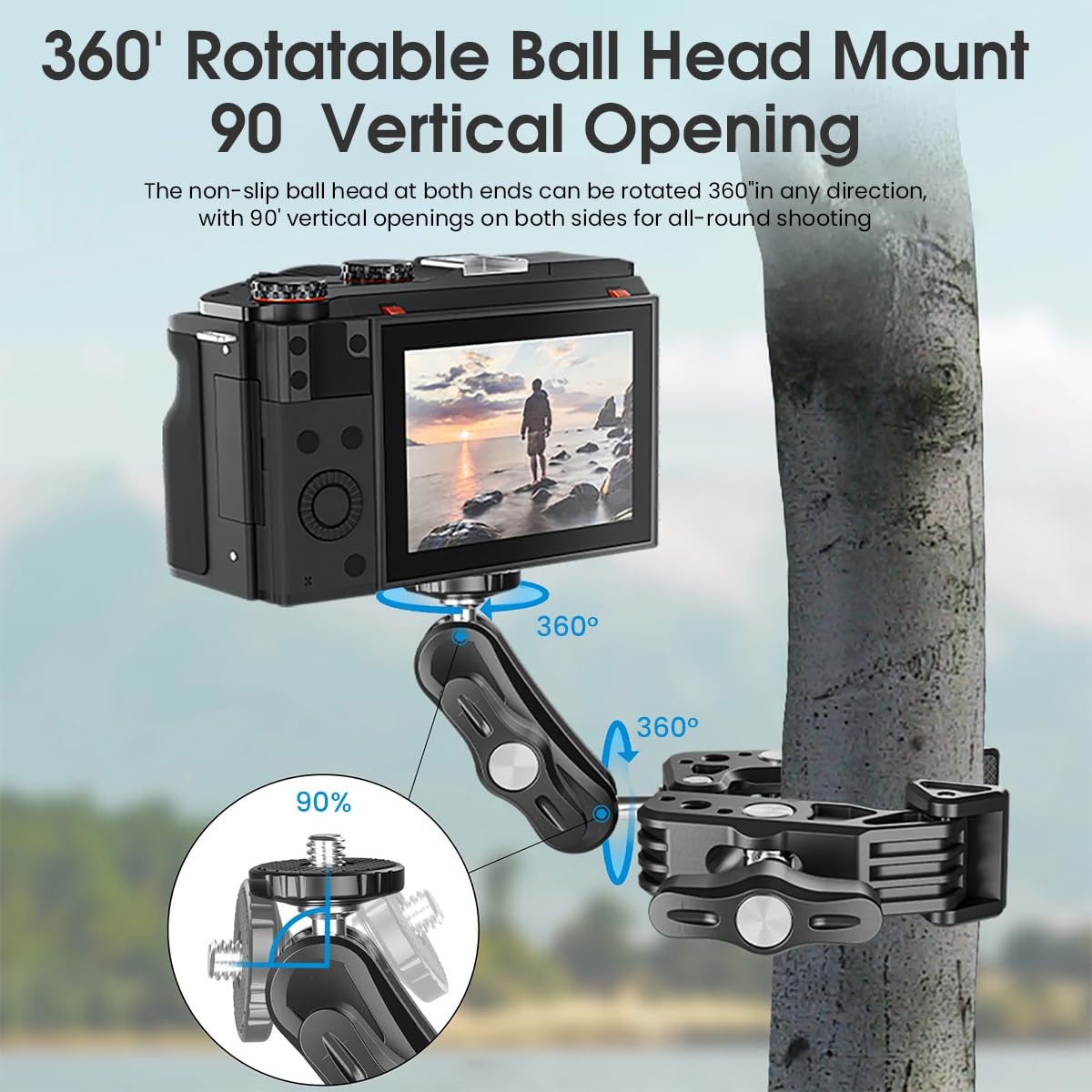 ZORBES Camera Clamp for Tripods and Desks with 360° Dual Ballhead Arm and Aluminum Alloy Build | 0.6–2.4 in Grip Range