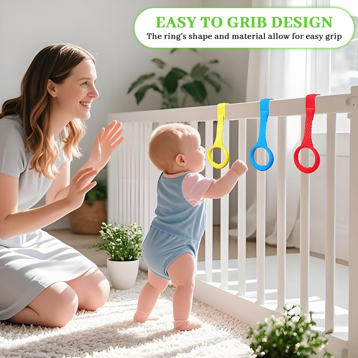 SNOWIE SOFT Baby Pull Up Ring for Crib with Snap Buckle & PP Handle | 5Pcs Set for 6–18 Months