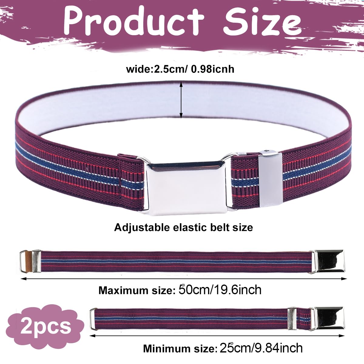 GUSTAVE Kids Belt for Boys Toddlers 2 Pack featuring Quick Release Buckle and Elastic Fit 35–50cm
