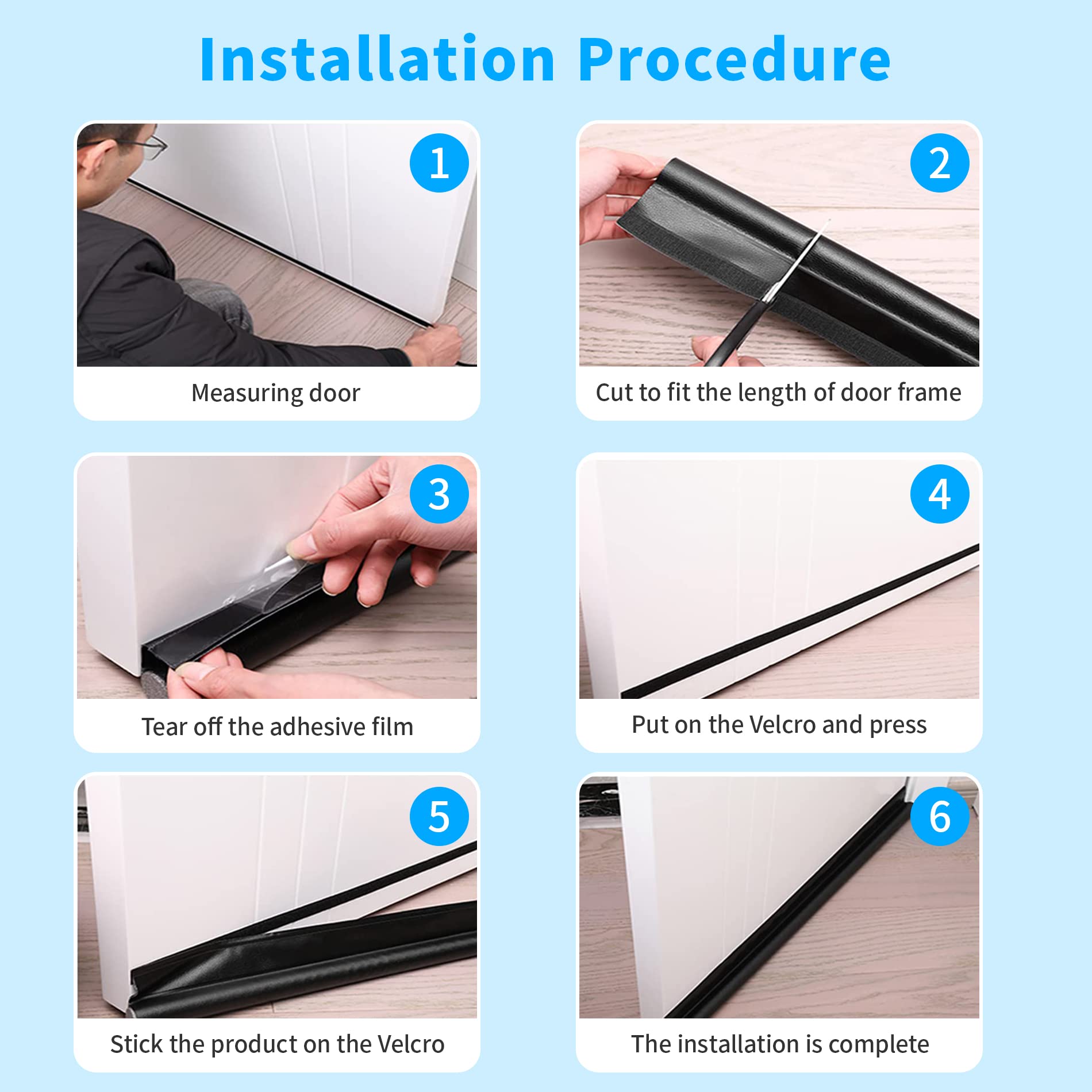 HASTHIP 2 Pack Door Bottom Sealing Strip, 37.4'' Length Flexible Door Draft Stopper Weather Stripping, Self Adhesive Door Gap Strip Suitable for Interior/Exterior Doors (Black)