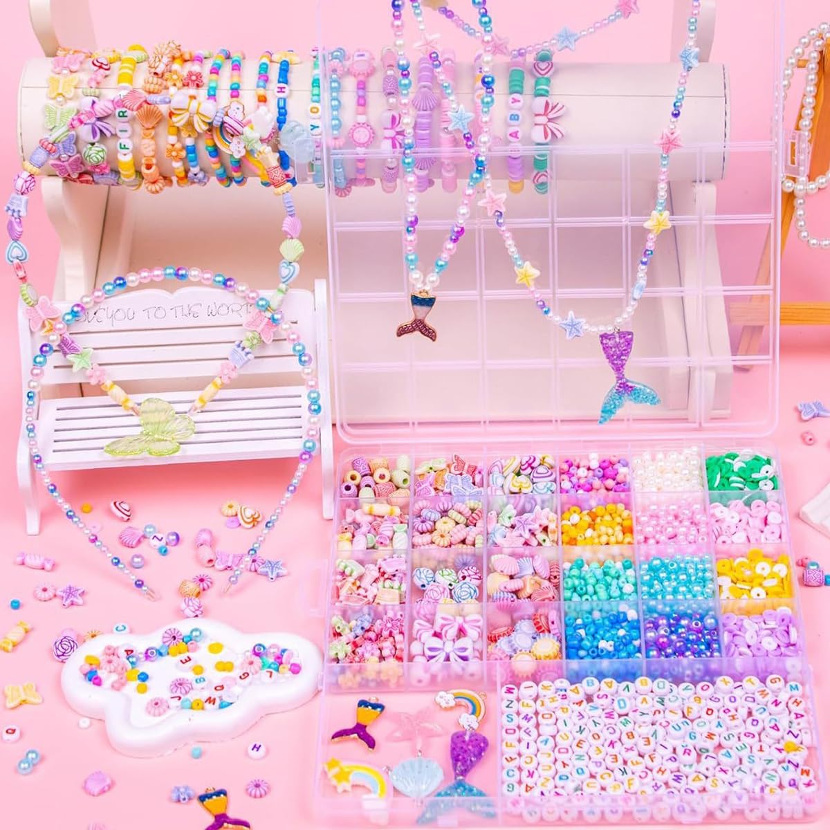 SANNIDHI Bracelet Making Set for Kids with 12 Spacer Bead Styles and Shell Pendants | Creative DIY Jewelry Kit for Girls 7-14 Years