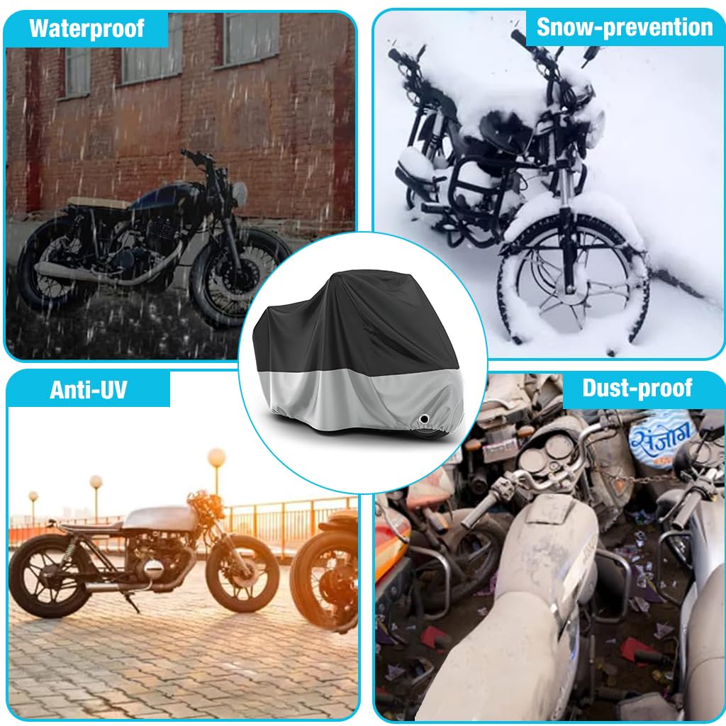 STHIRA® Motorcycle Cover,Motorbike Cover All Season Universal Weather Waterproof Sun Outdoor Protection with Lock-Holes & Storage Bag,XXL Motorcycles Vehicle Cover Use