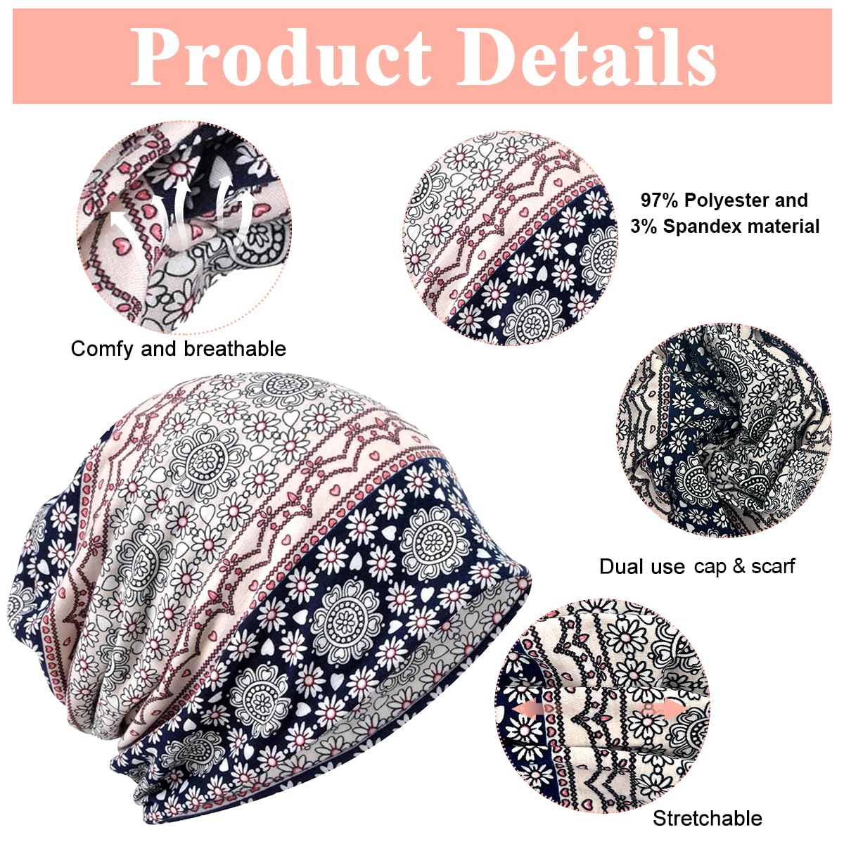 PALAY Hijab Caps for Women featuring Two Openings Design and Soft Polyester Spandex | 27×28 cm Slouchy Beanie Set
