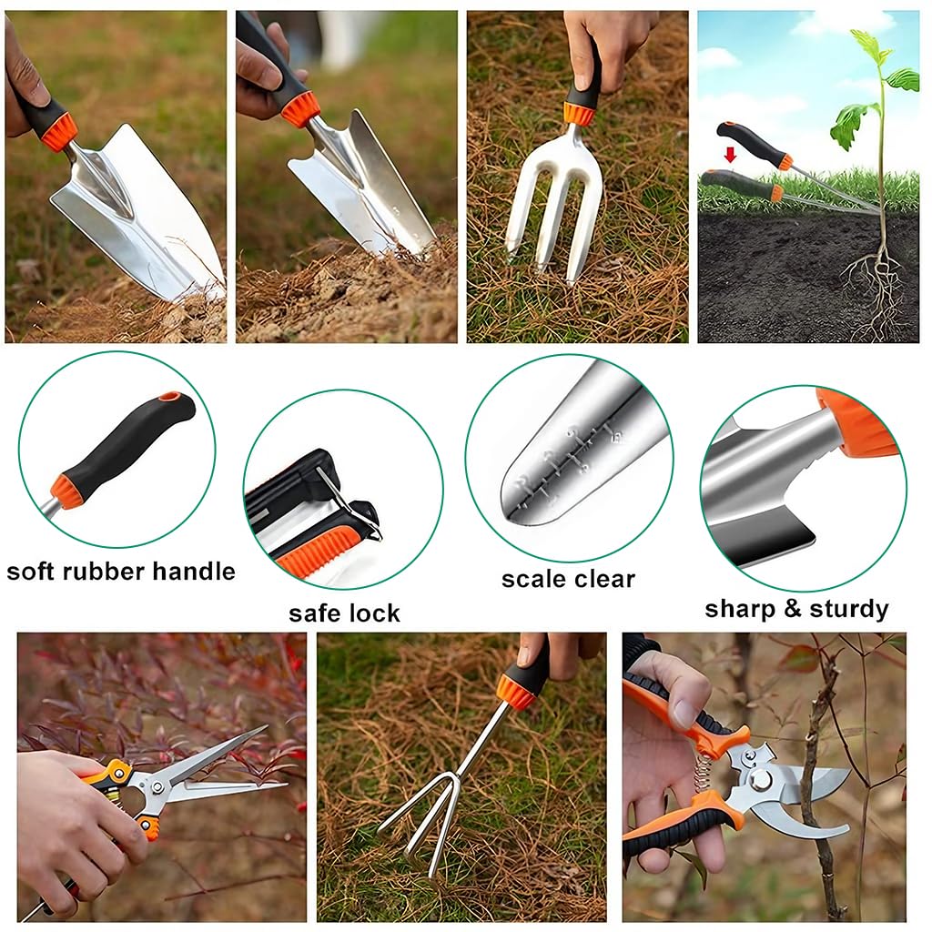 HASTHIP Gardening Tools Set for Home and Patio with 10 Pcs Stainless Steel Tools featuring Ergonomic Handles and Storage Bag