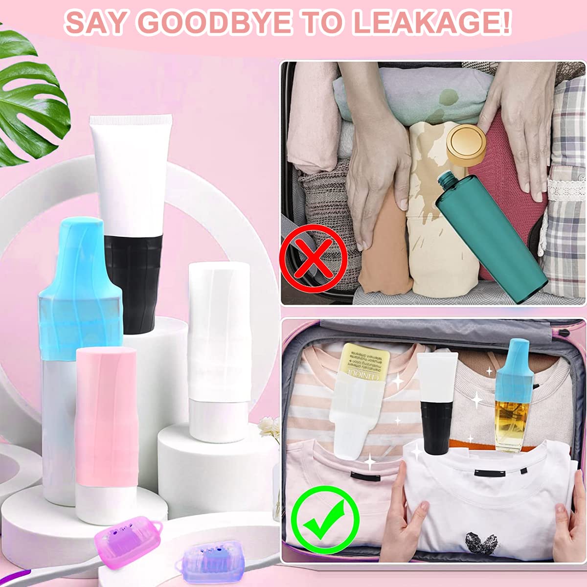 MAYCREATE Leak Proof Sleeves for Travel Bottles 24pcs with Elastic Silicone Seal | Reusable Toiletry Covers