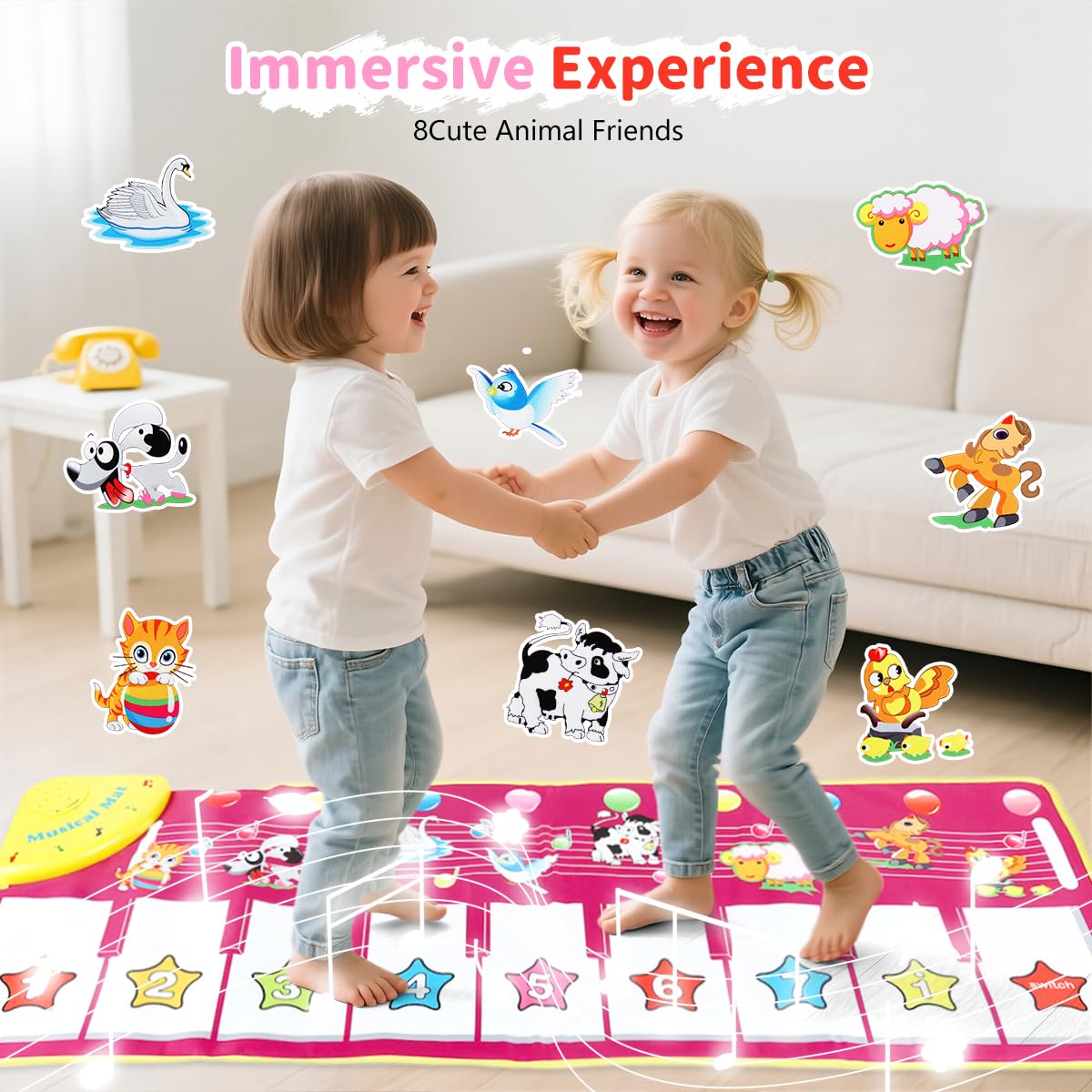 PATPAT Piano Keyboard Musical Mat for Kids with 8 Animal Sounds and Foldable Design 100×36cm