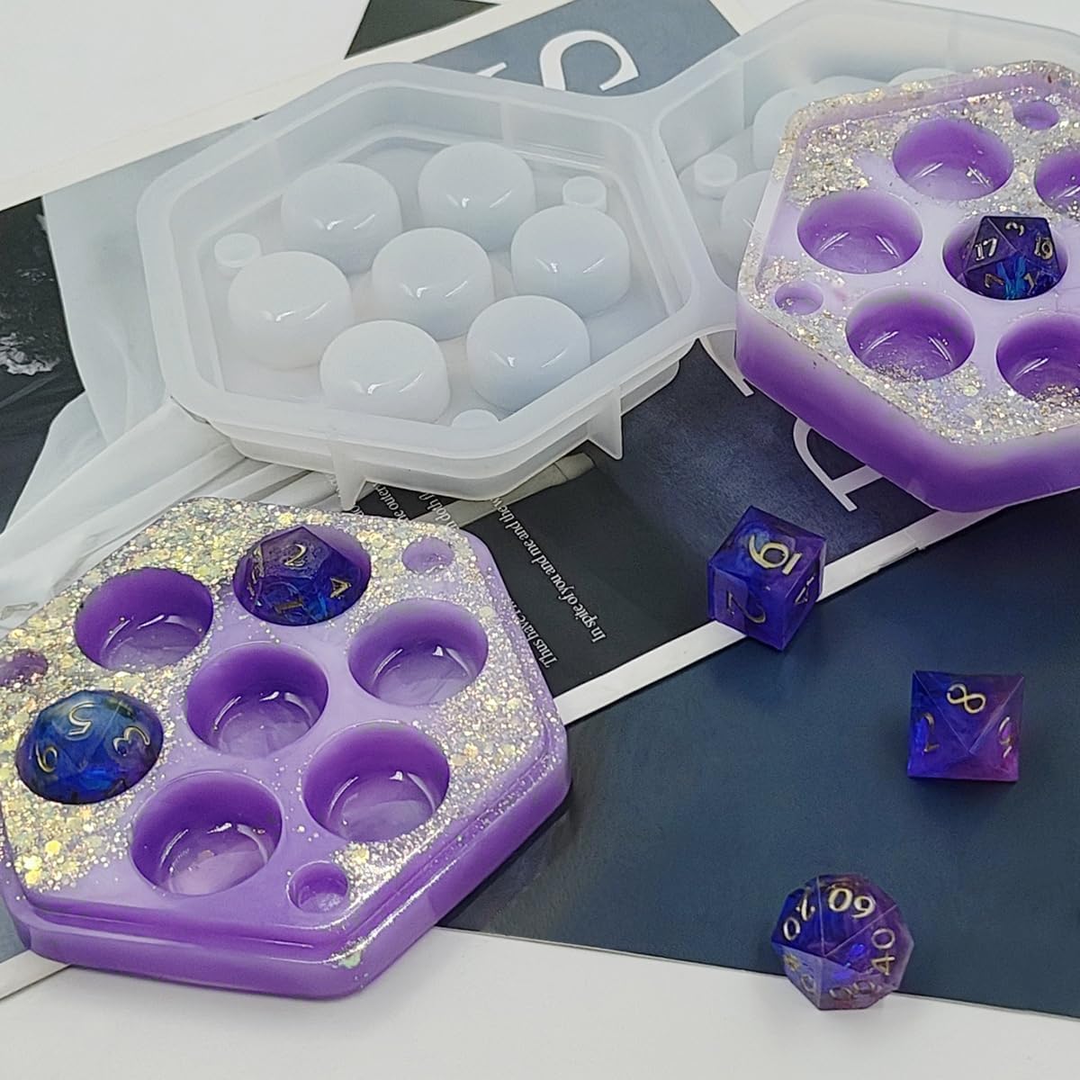 HASTHIP Resin Molds Silicone for Dice Box with 7 Compartments Lid for DIY Dice Storage | Ideal for Resin Casting and DND Game Lovers