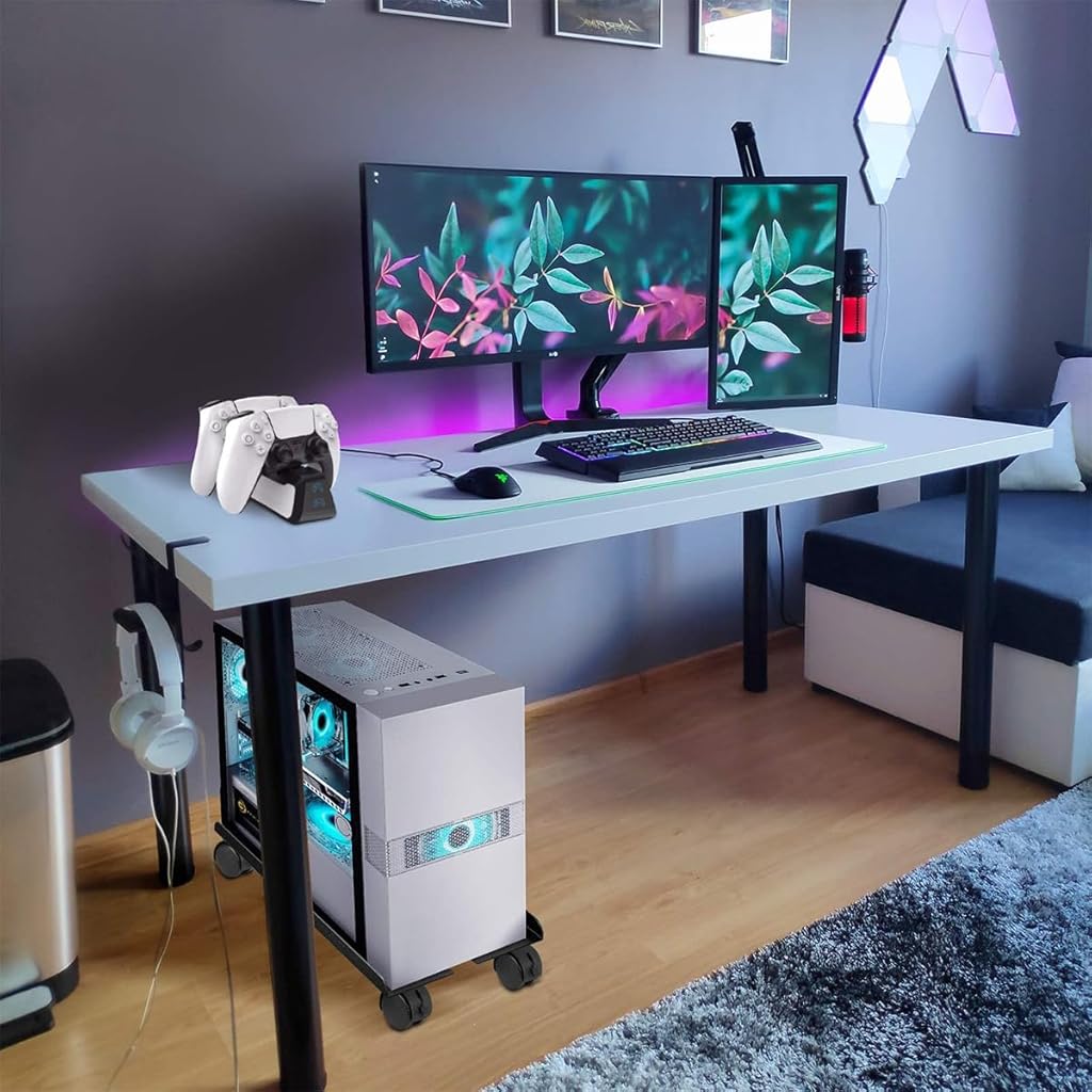 ZORBES® Adjustable Mobile CPU Stand, Ventilated Mobile Computer Tower Stand with 4 Rolling Caster Wheels, Retractable Desktop PC Tower Stand Under Desk CPU Holder PC Floor Cart PC Riser for Gamers Students