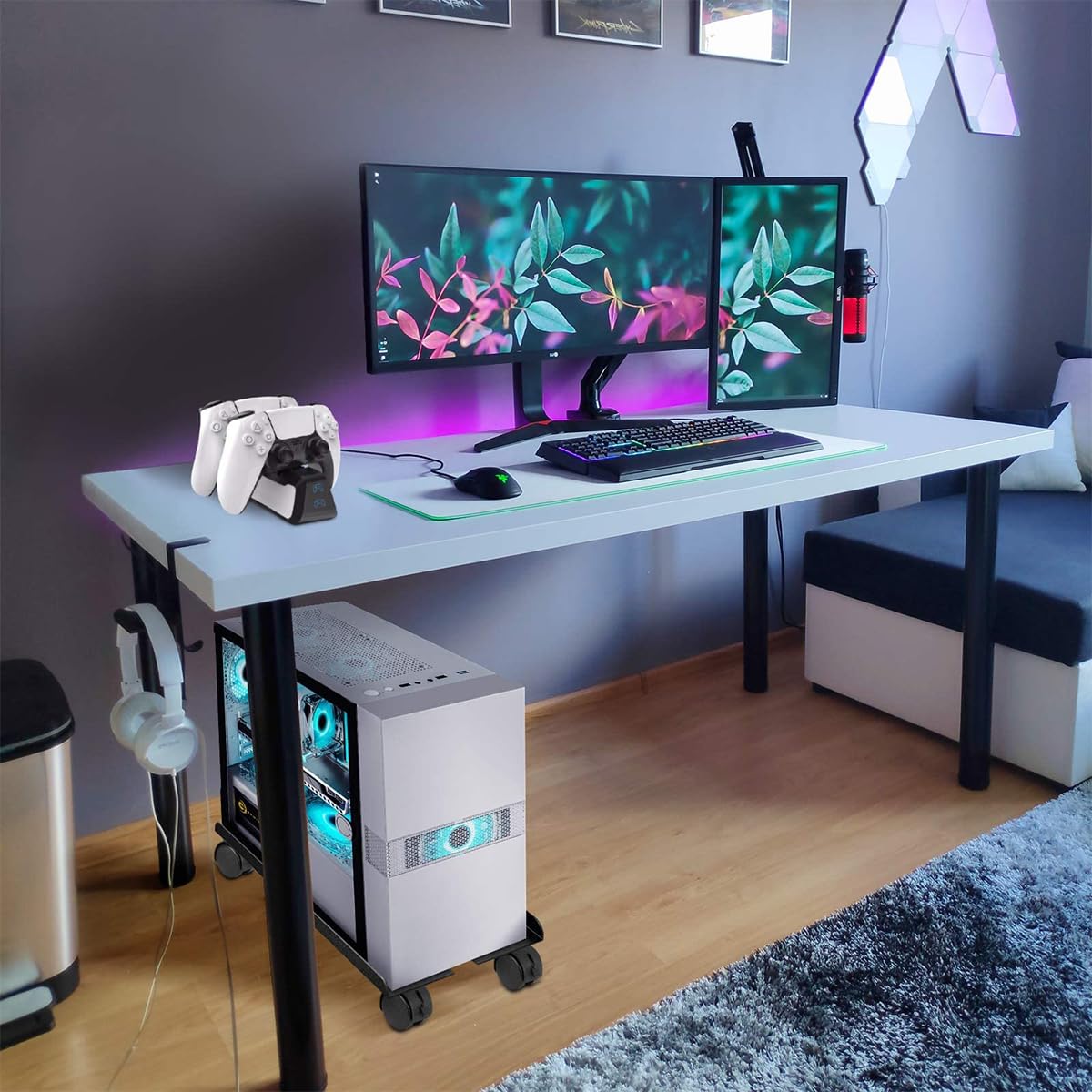 Adjustable Mobile CPU Stand for Home and Office with 4 Lockable Wheels and Ventilated Tray | Carbon Steel Riser Holds 88 lbs