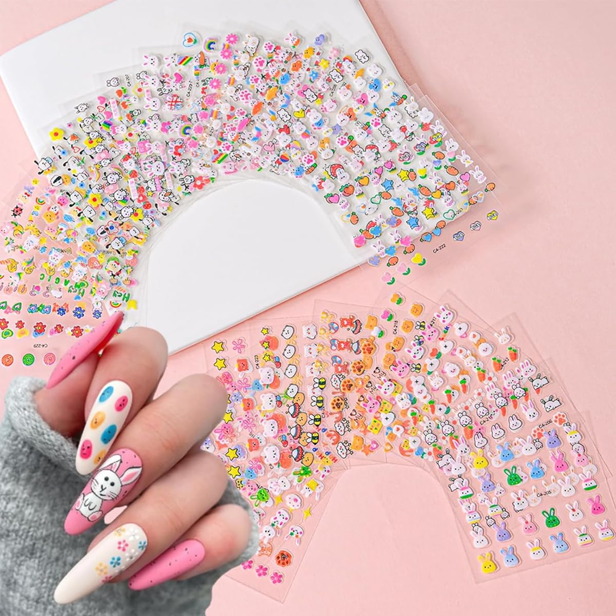 MAYCREATE Cartoon Rabbit Nail Art Stickers for DIY Kids Manicure with 30 Sheets | 3D Self-Adhesive Safe Decals