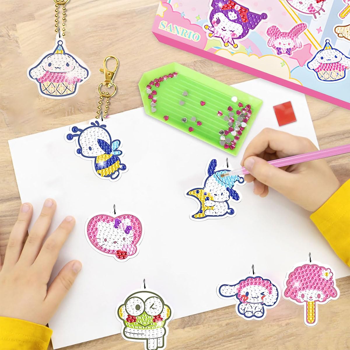 PATPAT DIY Diamond Art Keychain Kit for Kids with 15 Cartoon Designs and Rhinestones | Fun Craft Gift