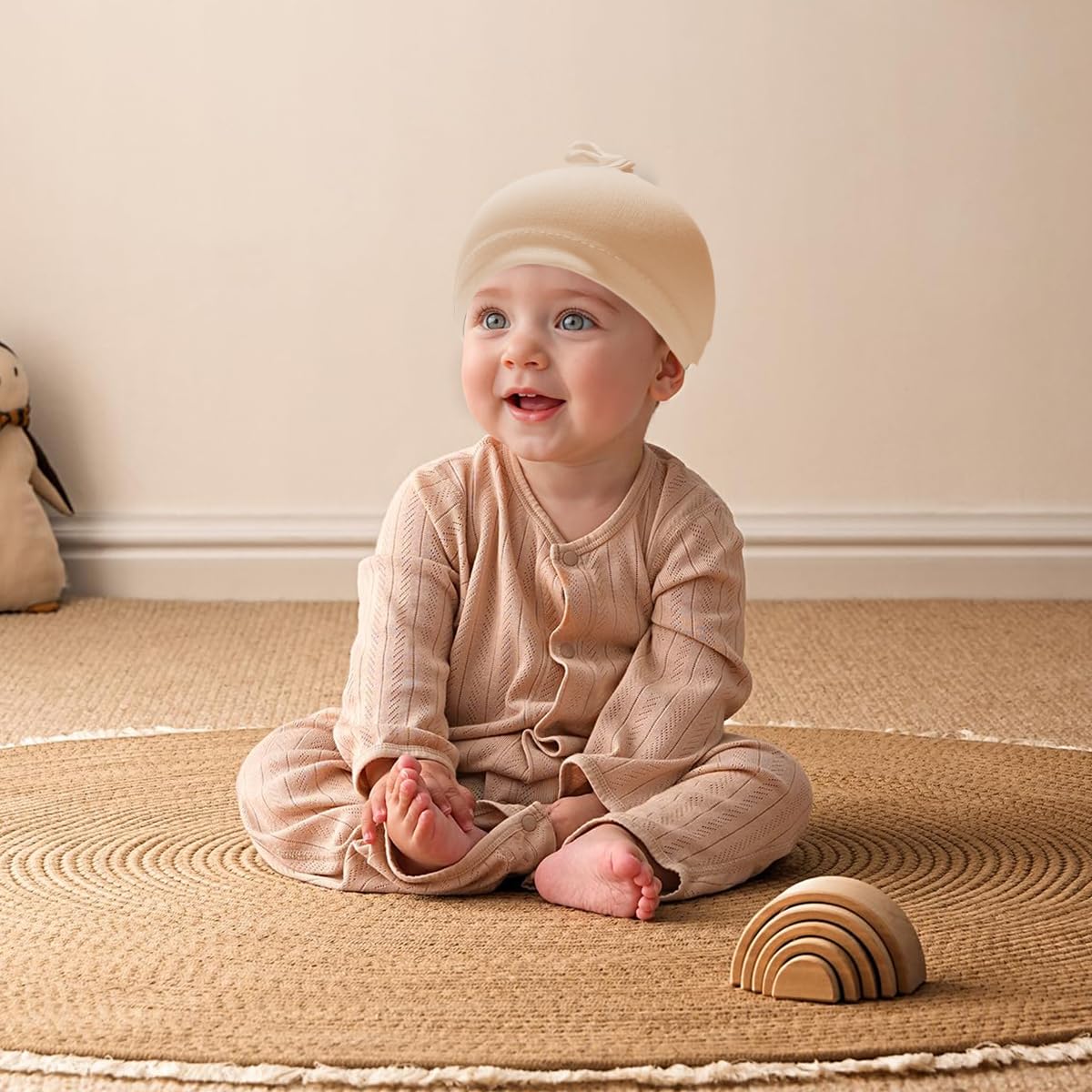 SNOWIE SOFT Baby Beanies 3Pcs Set for 0–24 Months with Stretch Fit and Soft Polyester | Warm Hats for Newborn Boys and Girls