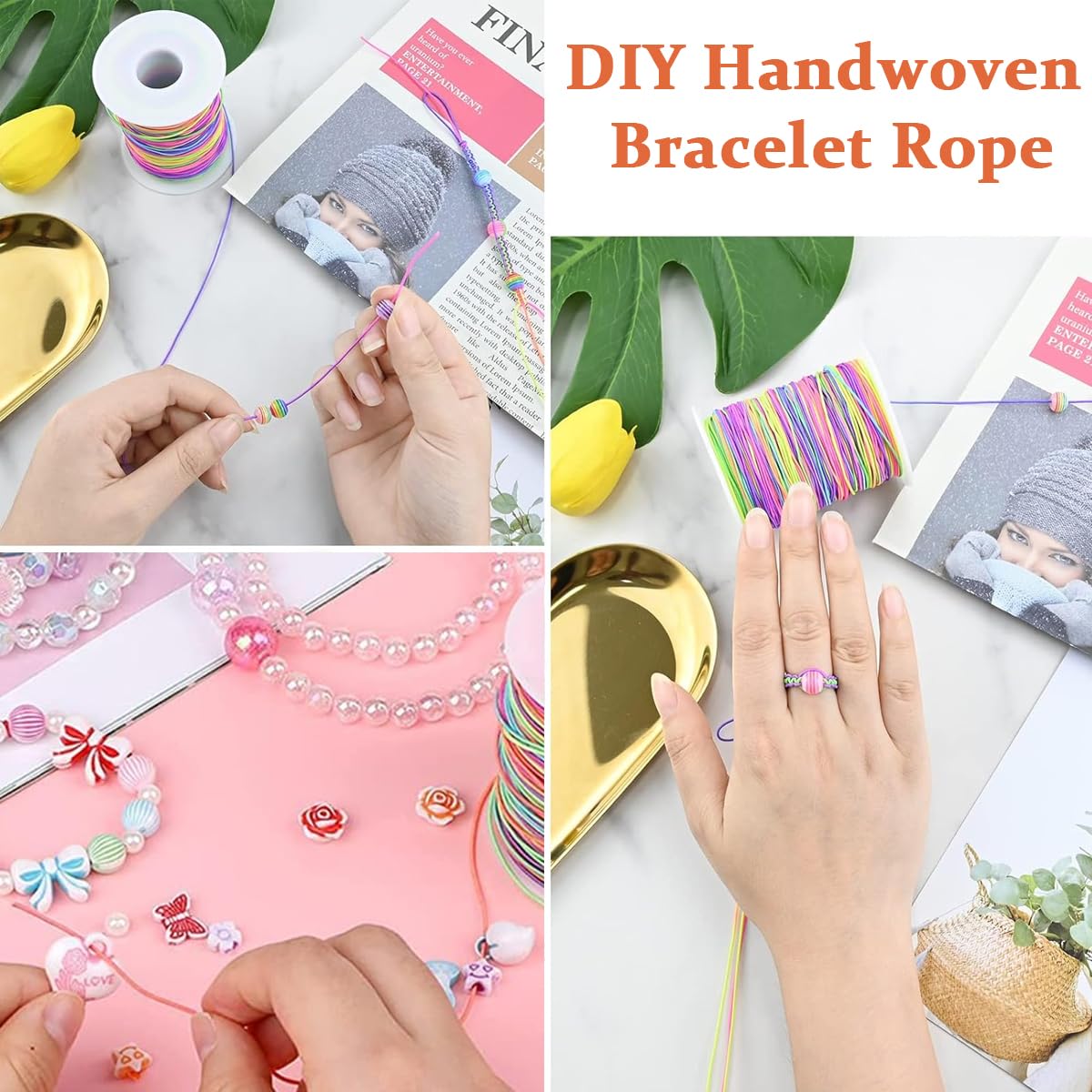 HASTHIP Stretchy Bracelet String for Jewelry Making with 1mm Elastic Cord 328ft | Rainbow Nylon Rubber Thread for DIY Crafts