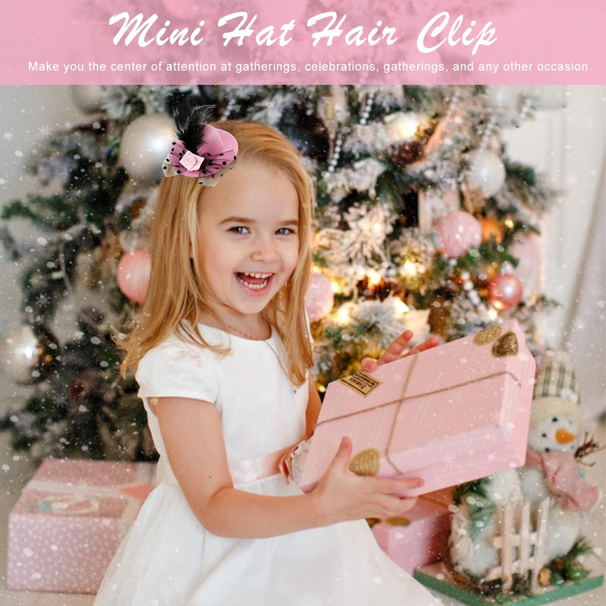 Venzina Mini Tea Hat Hair Clips for Girls with 10cm Lace Fascinator & Clip | Black and Pink