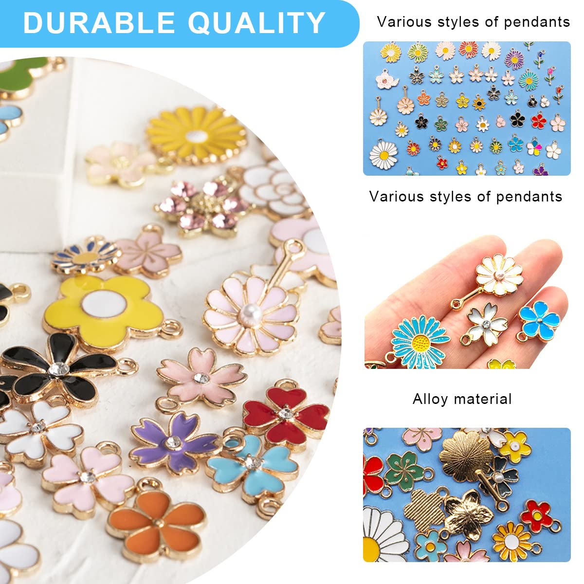 MAYCREATE Assorted Gold Plated Enamel Pendants for DIY Jewelry Making 60pcs | Floral Charms with Hanging Hole Design