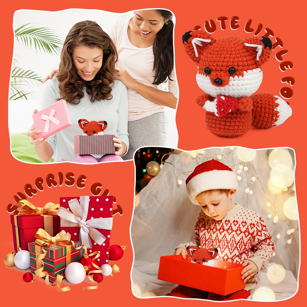 ZIBUYU Crochet Kit for Beginners with Hooks Yarn and Step-by-Step Video Tutorials | DIY Fox Craft for Adults