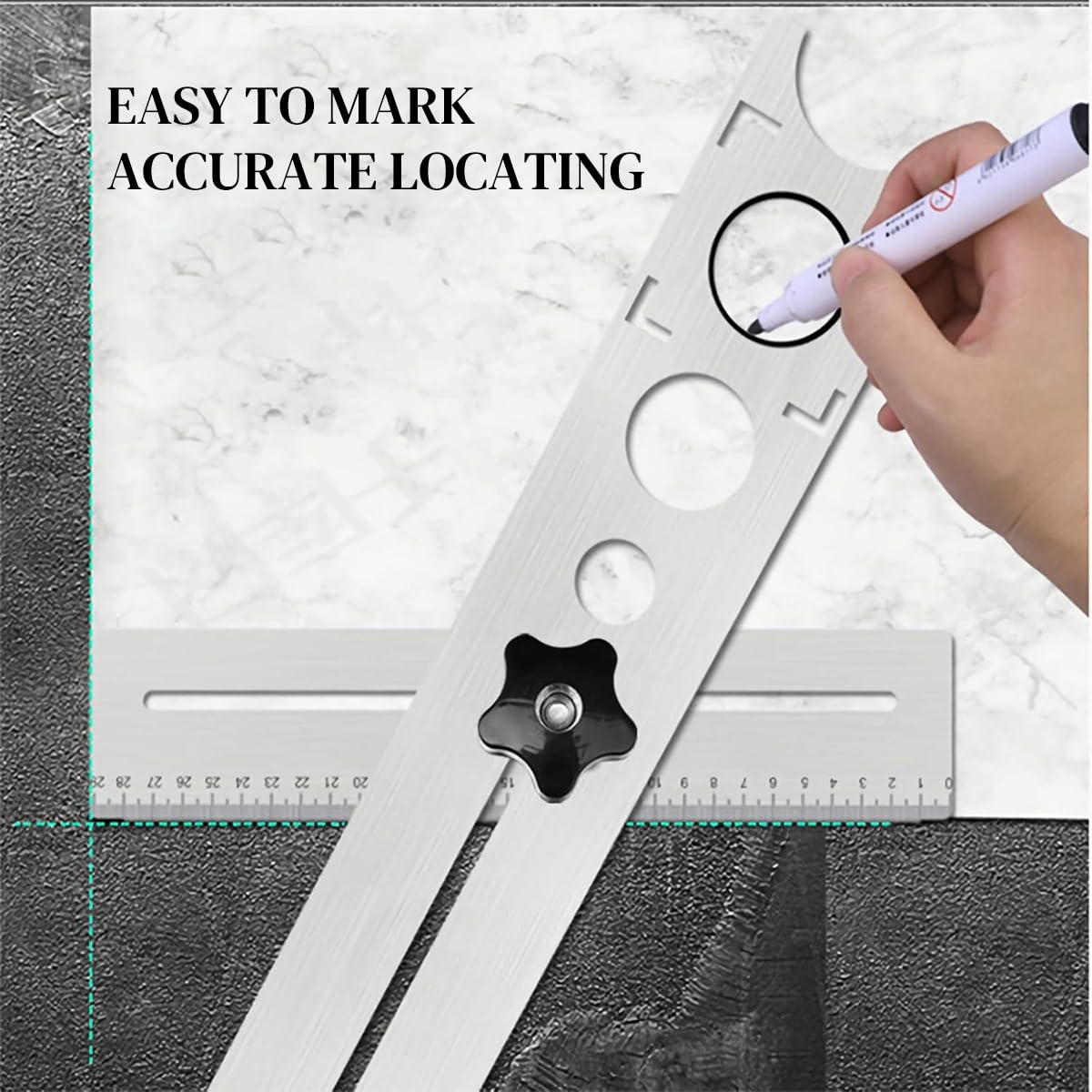 Serplex® Stainless Steel Ceramic Tile Hole Locator, Portable Drilling Hole Tools, Adjustable Measuring Tools Marble Punching Tool Tile Hole Locator, with 4 Hole Saw Drill Bits & 1 Nut