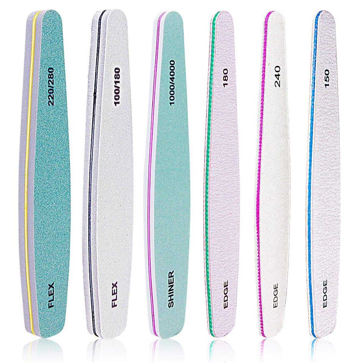 Nail Files Set for Manicure with Double Sided 100 to 4000 Grit | Washable Emery Boards