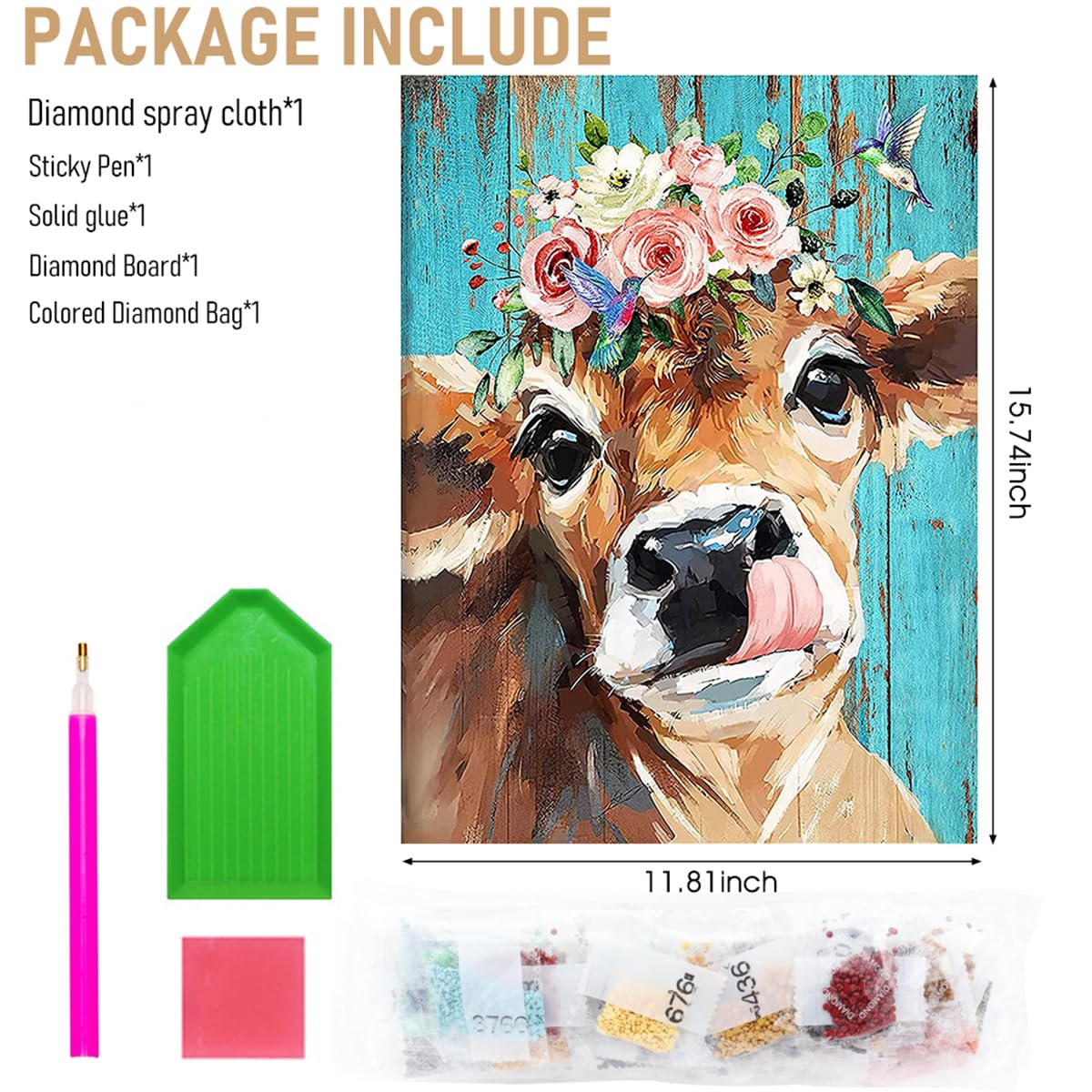 HASTHIP® Diamond Painting Kit with Round Diamonds, 5D Diamond Painting Kit for Adults & Kids, 30 X 40cm Full Drill Cow Gem Art Painting Kit for Home Wall Decor Gifts (12x16inch)