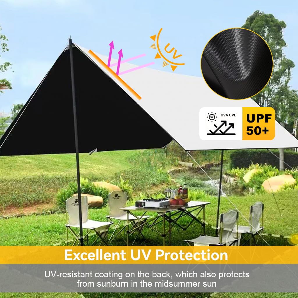 Proberos® Outdoor Sunshade Canopy UPF 50+ Sunshade Canopy  Tarp Tent Sunshade Camping Tent Canopy with Metal Ground Nail 10ftx10ft Canopy for Camping, BBQ, RV Travel, Picnic