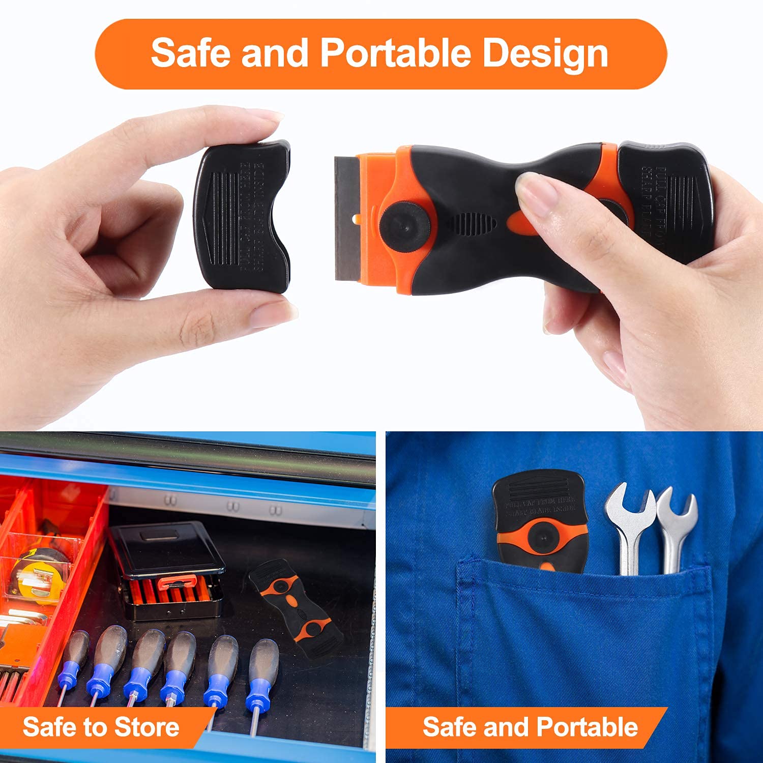 HASTHIP Glue Remover Machine 2 Pack for Stickers and Labels with 2-in-1 Scraper Tool featuring Ergonomic Handle and 20 Blades | Safe Storage Covers