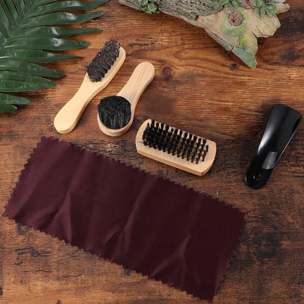 HASTHIP Shoe Care Kit for Leather Shoes featuring 7 Piece Set with Curved Horsehair Brush