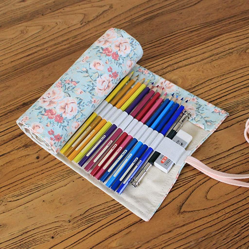 PATPAT Colored Pencil Wrap Case for Organizing 48 Pencils with Canvas Roll | Pink Floral Pattern for Artists and Students