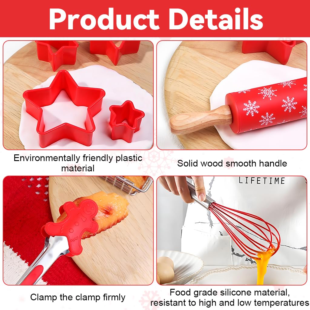HASTHIP Christmas Baking Set for Family Fun with 9 Pieces including Star Cookie Cutters