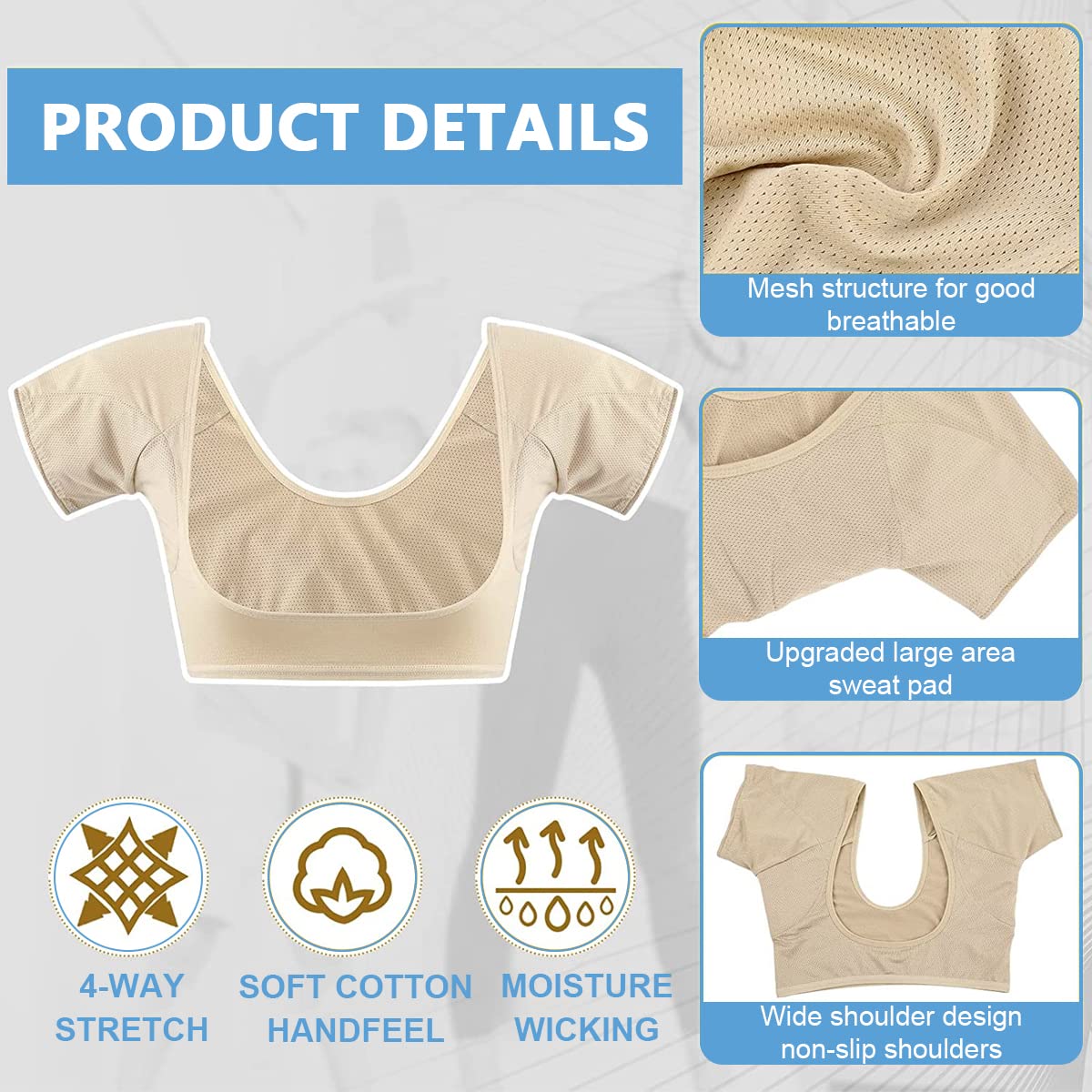 Underarm Sweat Pads Vest for Women with Breathable Cotton Padding Size L 86-94cm | Washable