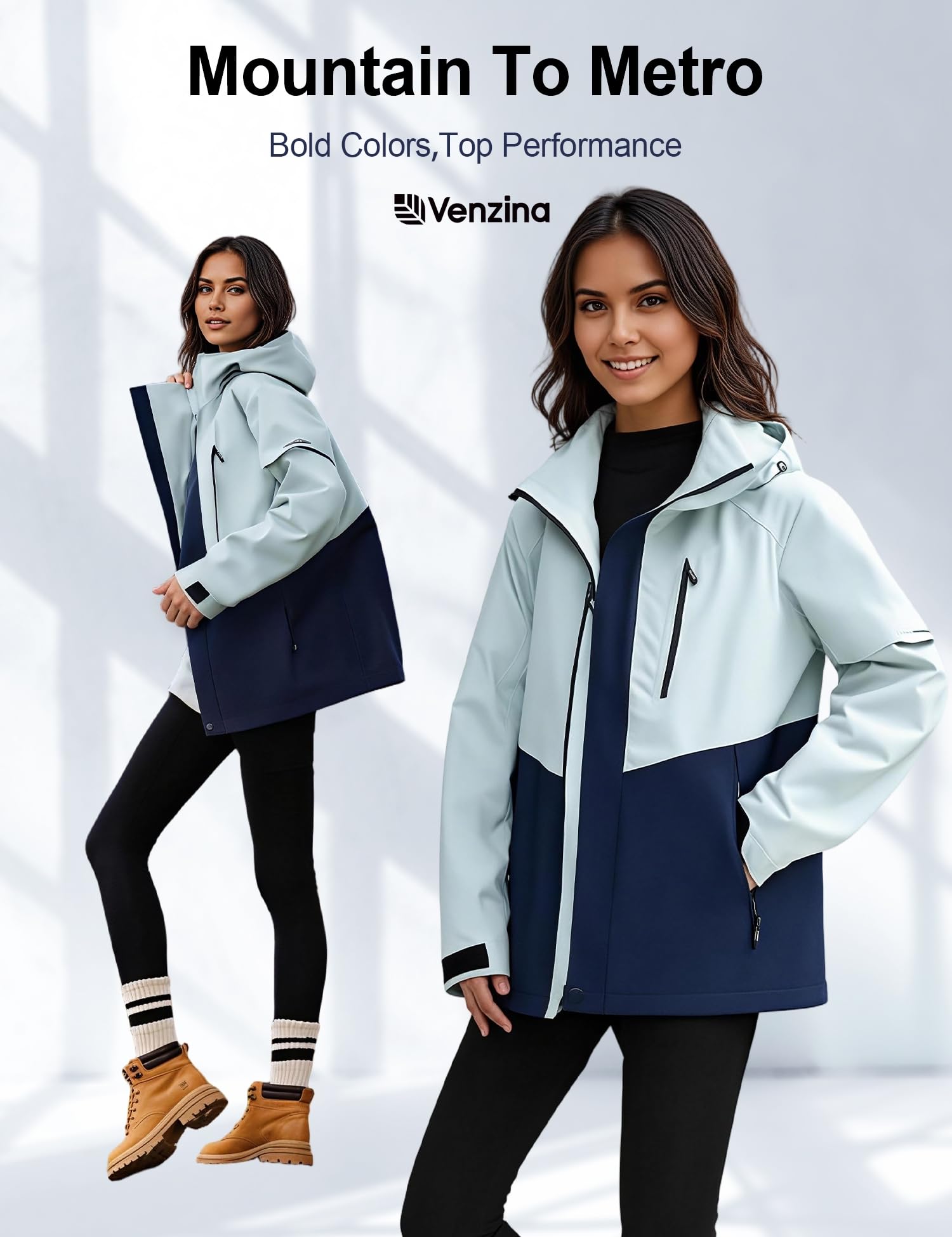 Venzina Women's Fashion Water Repellent Jacket for Hiking and Commute with Reflective Design and Breathable Windproof Fabric | Grey S