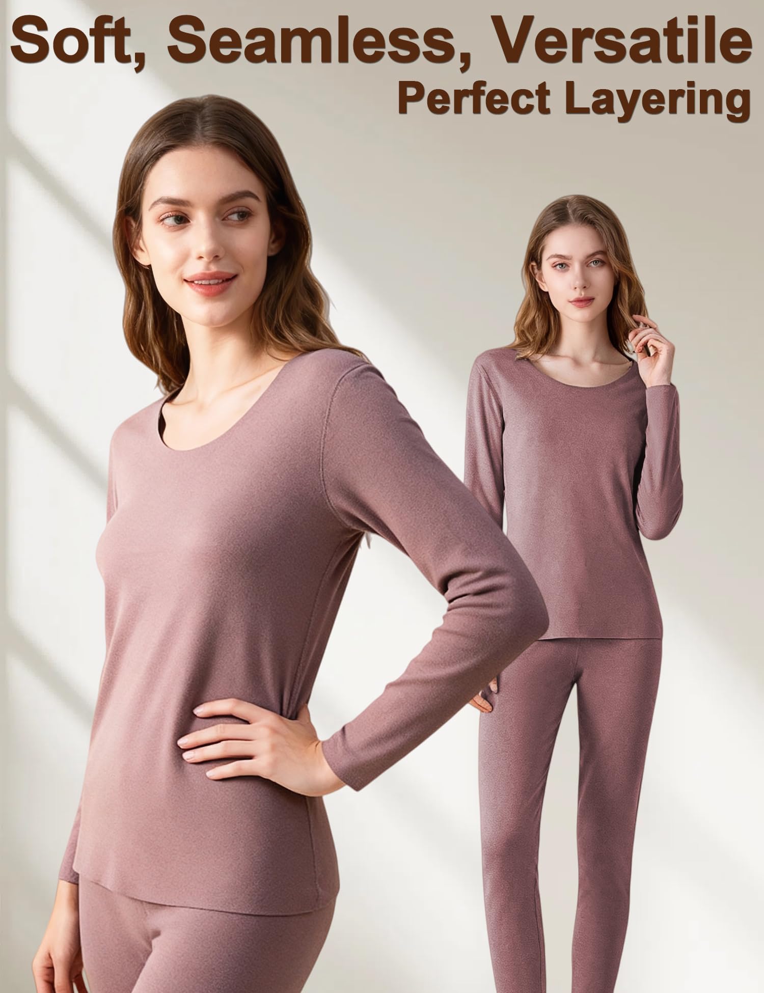 Venzina Women's Seamless Thermal Underwear Set for Winter with Double-Sided Fleece | Ultra Soft Skin-Friendly Base Layer