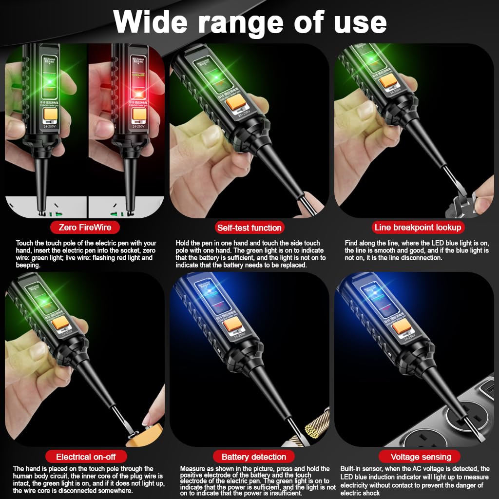 Serplex Voltage Multimeter Pen for Live Wire Detection with 3 Color LED and Sound Alarm | Slotted Probe and Built in Flashlight