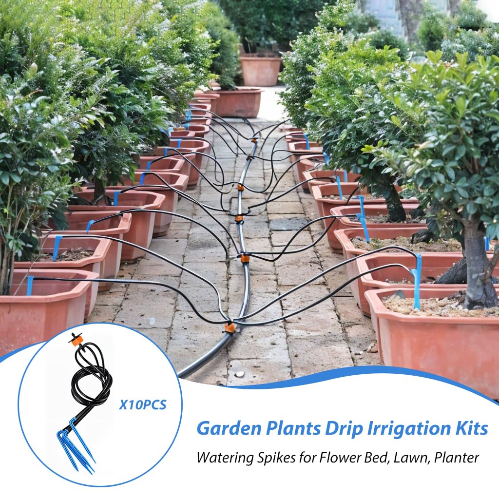 HASTHIP Garden Drip Irrigation Kits for Flower Beds and Lawns featuring 4 Way Nozzle 10 pcs