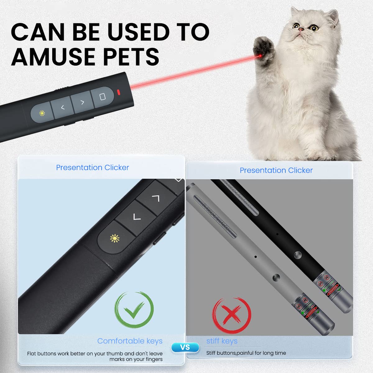 Verilux® Pointer for Presentation with 2 in 1 2.4GHz Receiver USB Rechargeable Wireless Presenter Remote with Laser Pointer Presentation Clicker Volume Remote Control for Keynote/PPT/Mac/PC/Laptop