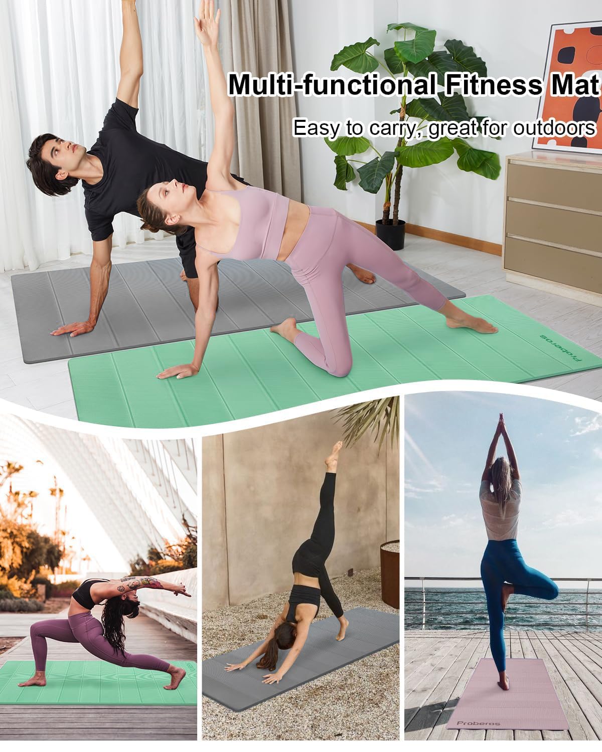 Proberos Yoga Mat for Home Workout with Double Sided Anti Slip Surface 72x24 in | TPE 6mm Thick