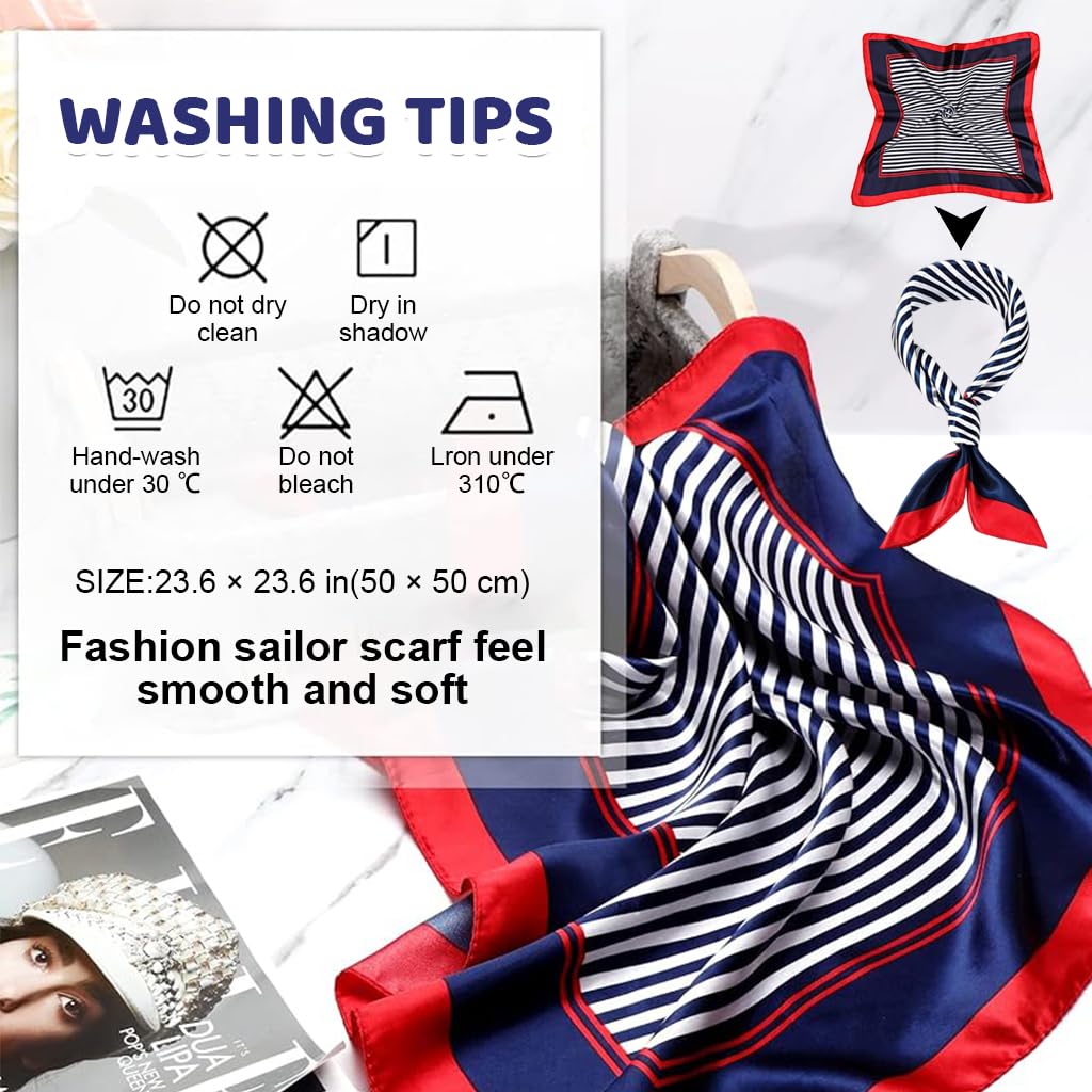 PATPAT Sailor Hat and Scarf Set for Theme Parties with 58cm Cap Fit | Blue White Nautical Style