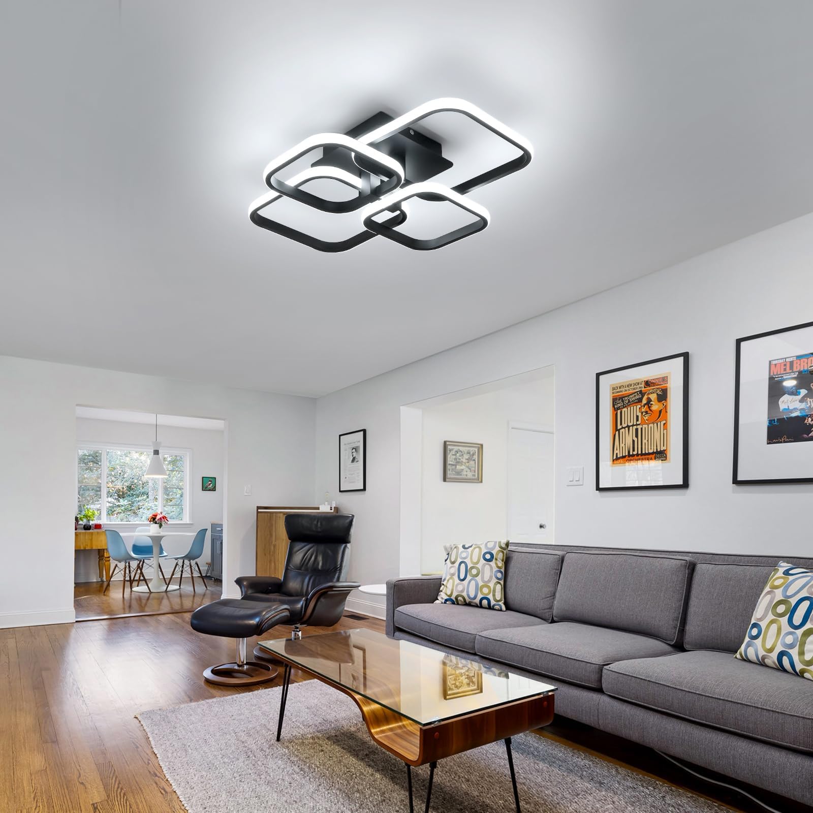 ELEPHANTBOAT Chandelier Lights for Ceiling with 3 Color LED and Remote Control | 58x45x12cm Black Acrylic Flush Mount