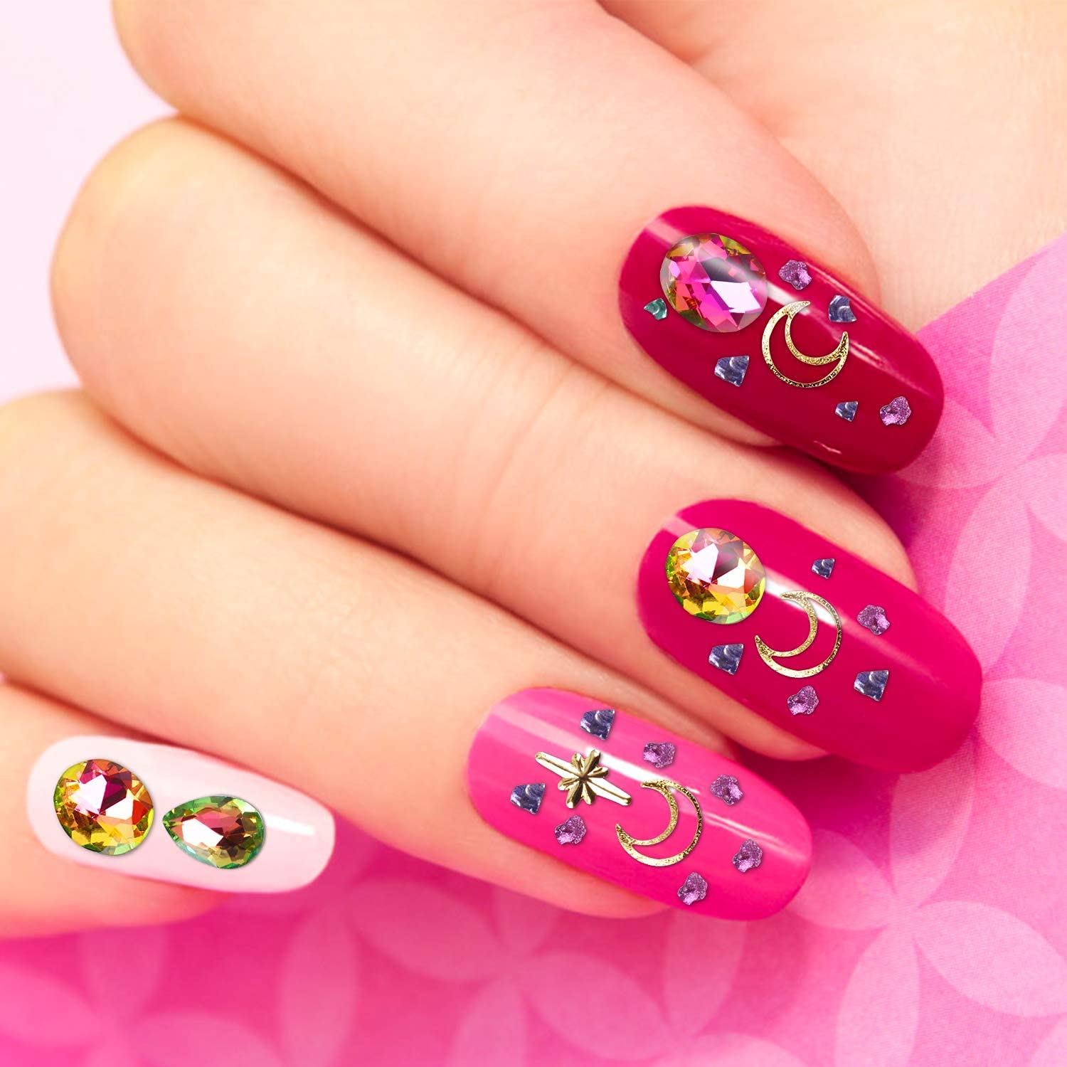 HANNEA Nail Art Rhinestones Kit with 6 Boxes Crystals and Tweezer for 3D Decoration