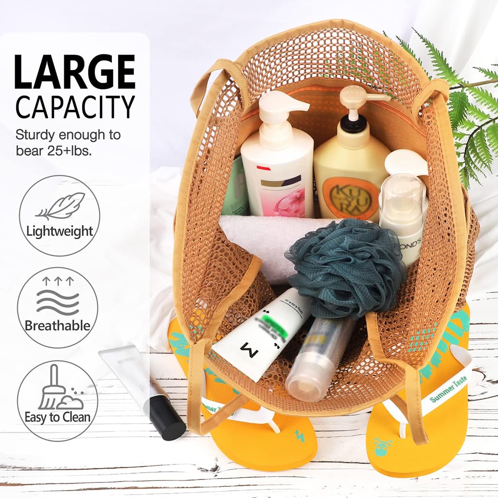 ZIBUYU Large Mesh Beach Bag Tote for Women with Waterproof Base and Multiple Pockets | Sand-Free and Lightweight for Travel, Pool or Picnic