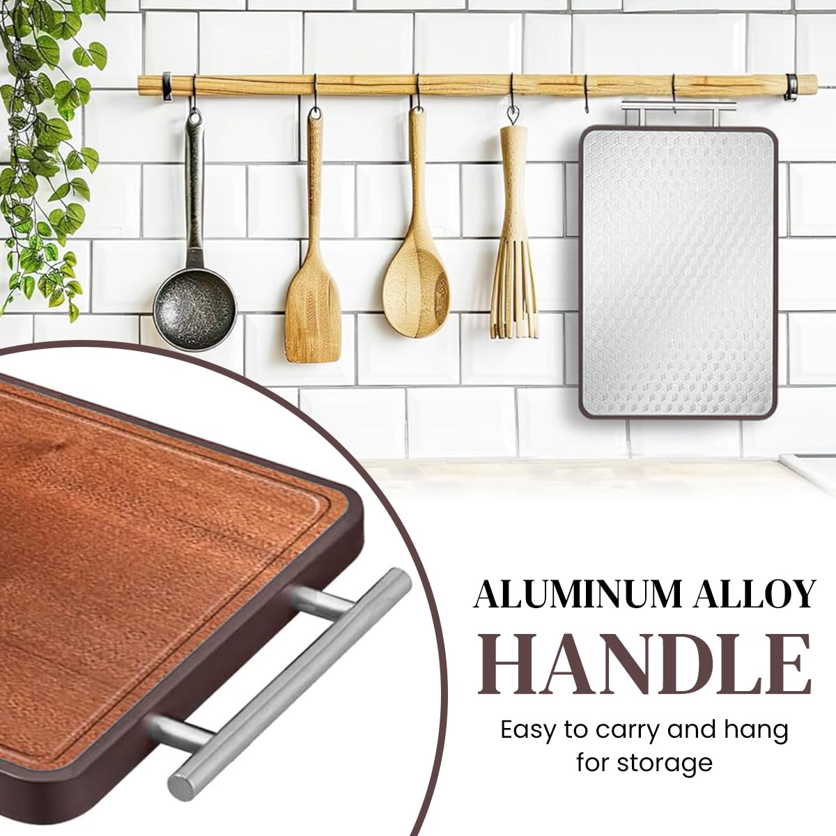 HASTHIP Cutting Board for Kitchen with Double Sided Steel and Ebony Wood 42.5x30.5x2cm