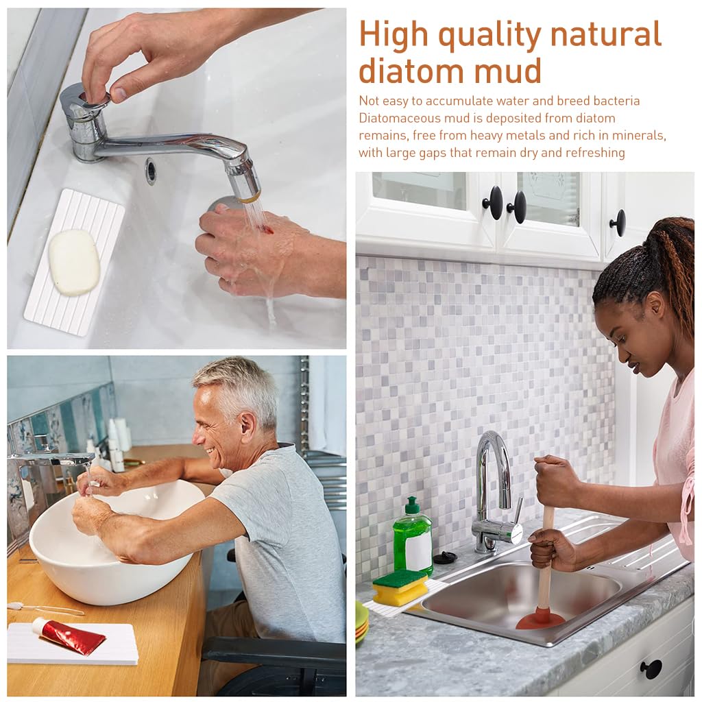 Zibuyu Water Absorbent Diatomite Coasters for Bathroom and Kitchen with 8 Anti Slip Feet featuring 21x10cm Pads | Quick Dry Countertop Protection