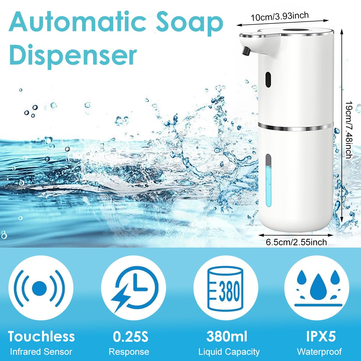 Supvox Automatic Soap Dispenser for Kitchen and Bathroom with 380ml Capacity | USB Rechargeable Sensor Design