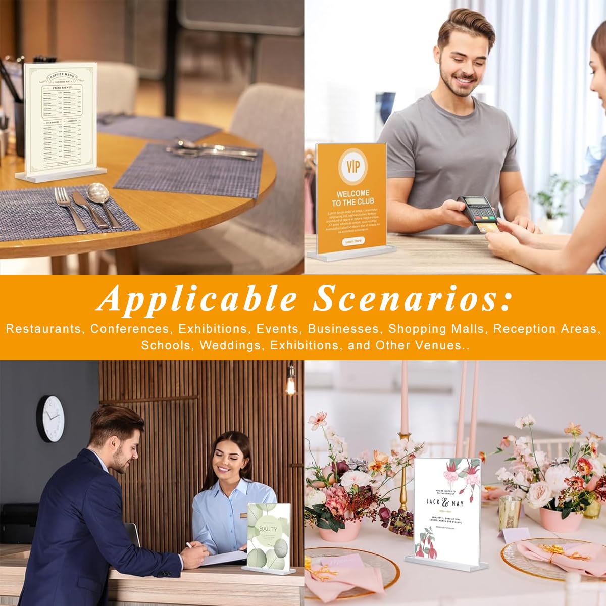 OFIFO Acrylic Display Stand for Menus and Posters 6 Pack 8.5x11 Clear Double Sided | Tabletop Sign Holder for Restaurant and Office